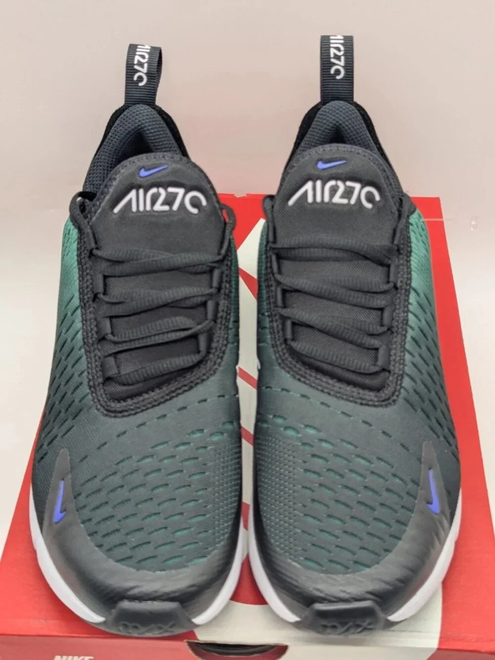 Nike Air Max 270 GS Shoes - Black White Evergreen Aura - Size 6.5Y (8 Women)